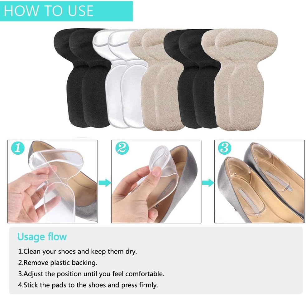 Heel Cushion Inserts, Heel Grips Shoe Pads for Womens Prevention Blister and Foot Protectors Anti Slip Back of Loose Heel Shoes for Women's High Heel Shoes Too Big (10 Pcs) (Beige+Black+Transparent) - Image 4